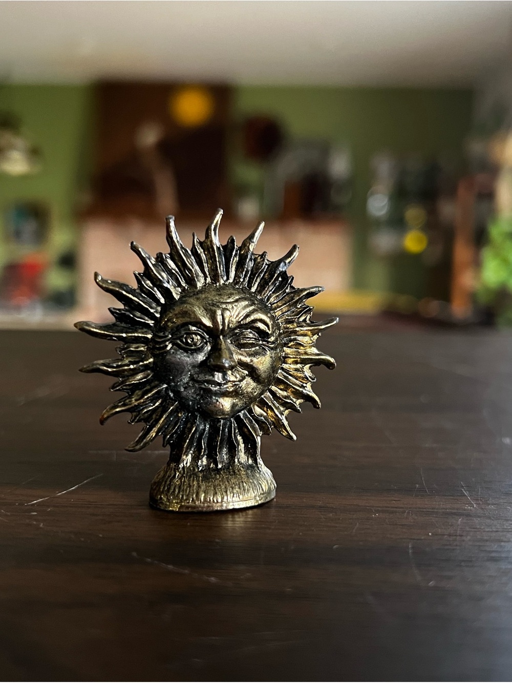Brass Style Sun Face Trinket Golden Accent Home Art